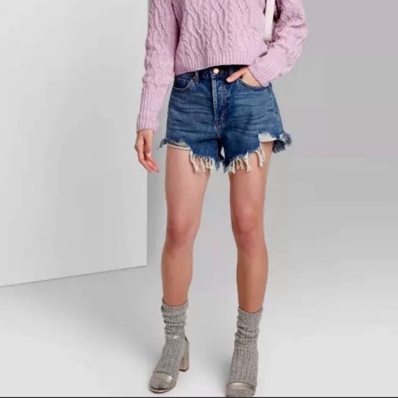 Wild Fable High Rise Button Fly Distressed Denim Jean Shorts